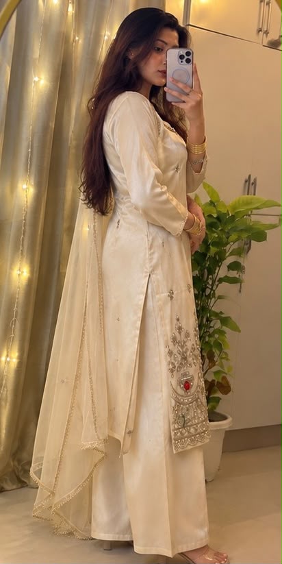 Ivory Stone-Embellished 3-Piece Suit with Sheer Dupatta - view 2