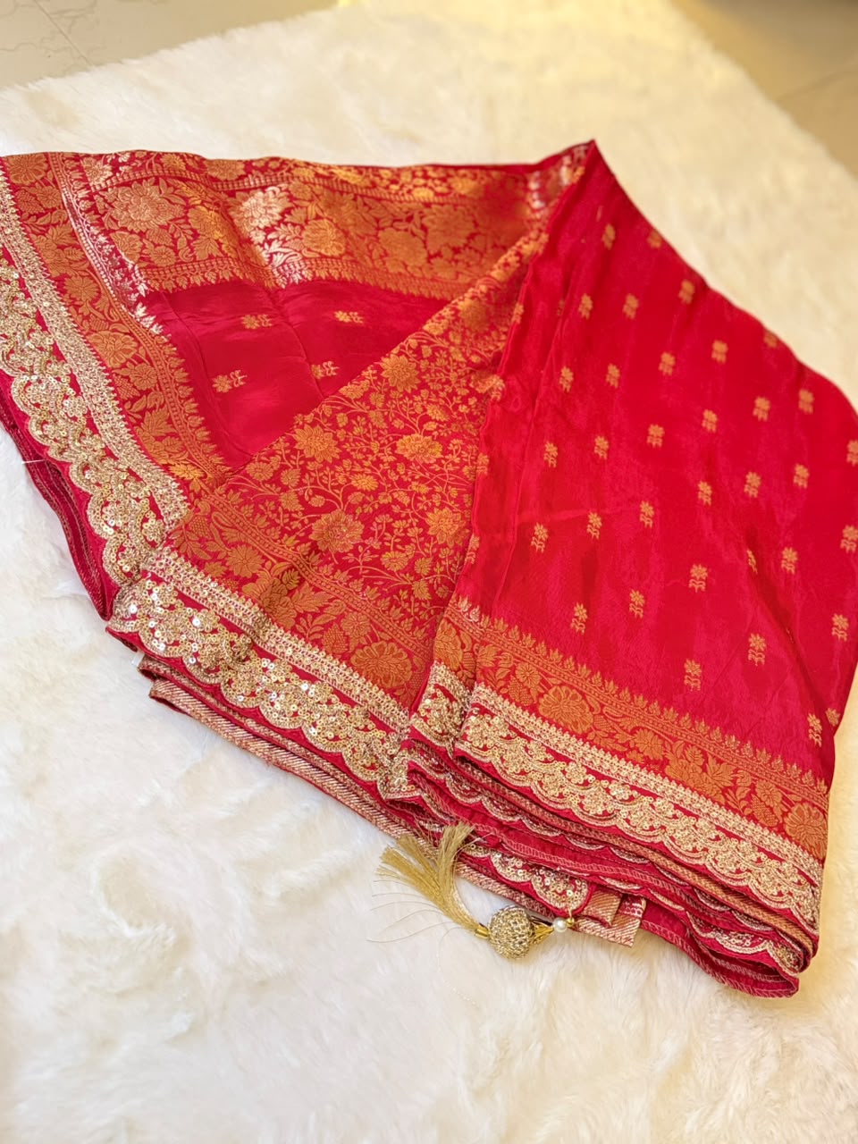 Karva Chauth Special — Soft Tissue Zari Saree-Draped in Love, Woven in Tradition.