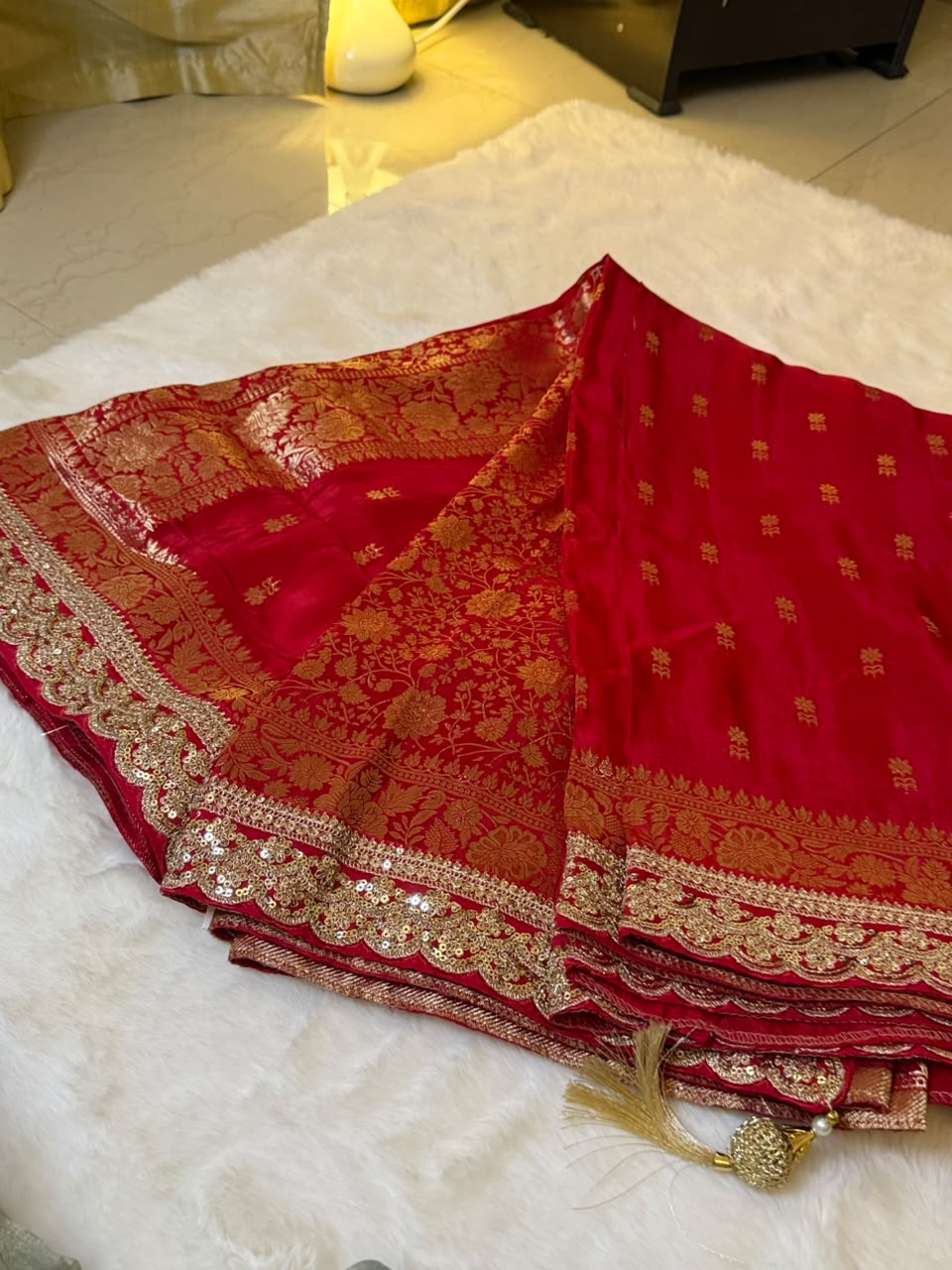 Karva Chauth Special — Soft Tissue Zari Saree-Draped in Love, Woven in Tradition.
