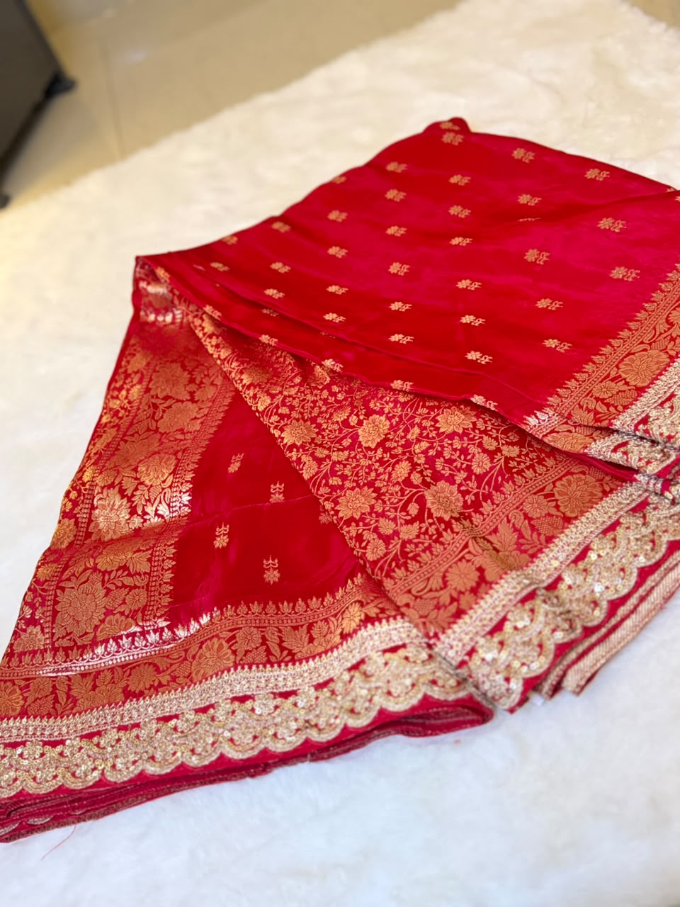 Karva Chauth Special — Soft Tissue Zari Saree-Draped in Love, Woven in Tradition.