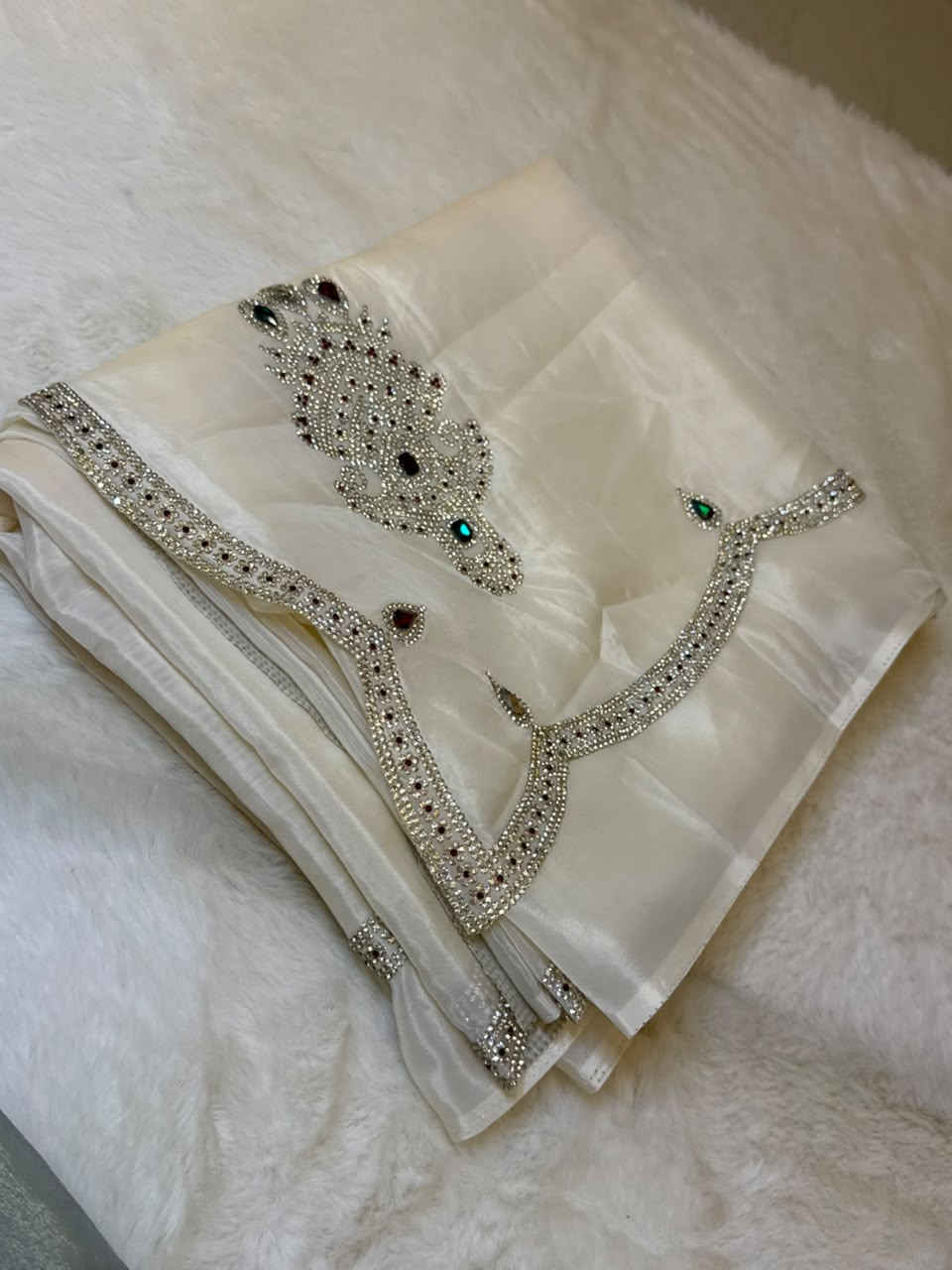 White Stone Embellished Tissue Saree