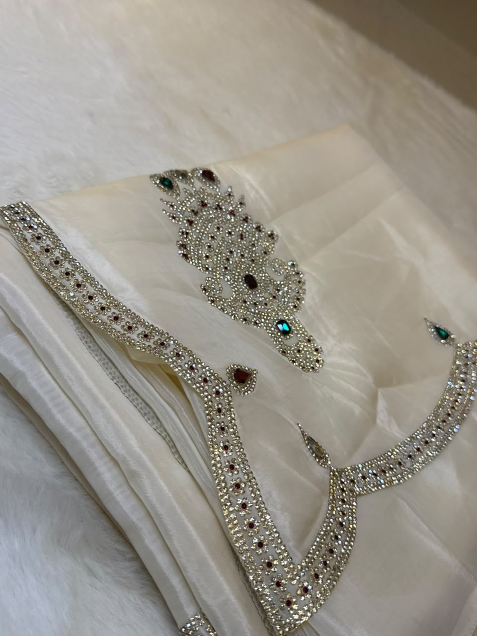 White Stone Embellished Tissue Saree