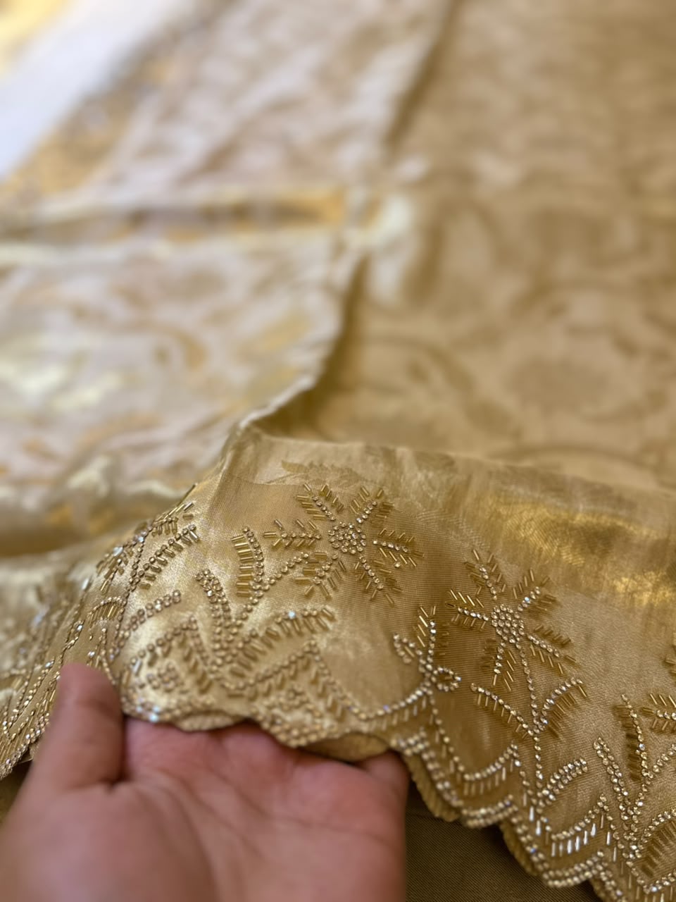Champagne Gold Embroidered Saree