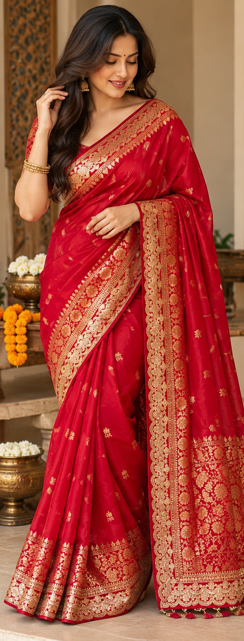 Golden Zari Soft Tissue Saree - view 1