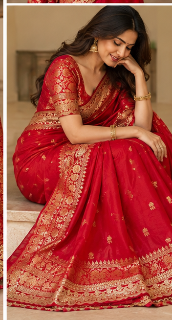 Karva Chauth Special — Soft Tissue Zari Saree-Draped in Love, Woven in Tradition.