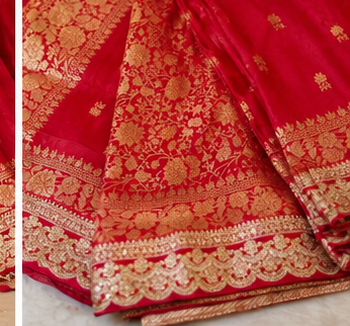 Karva Chauth Special — Soft Tissue Zari Saree-Draped in Love, Woven in Tradition.