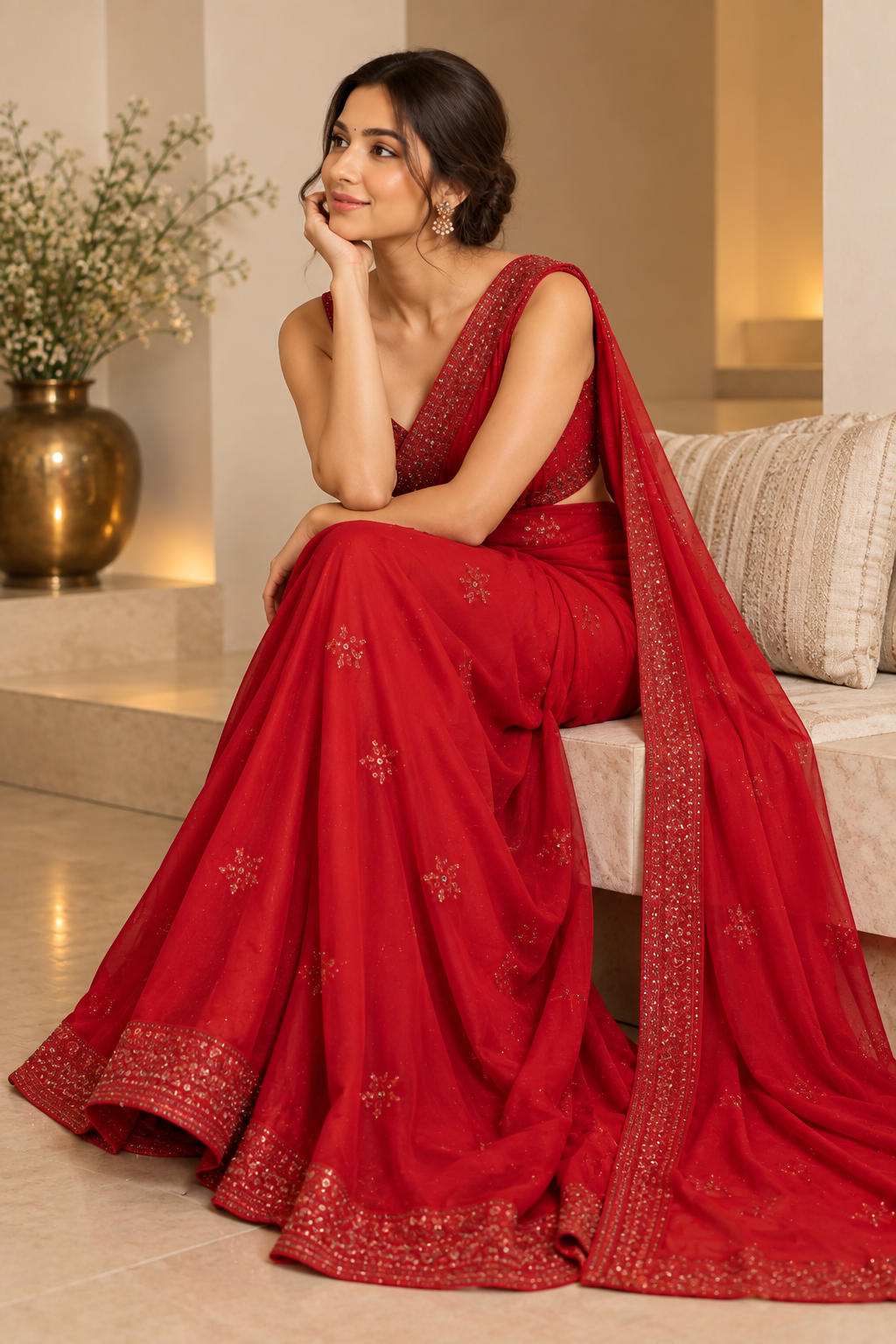 Elegant Red Designer Saree