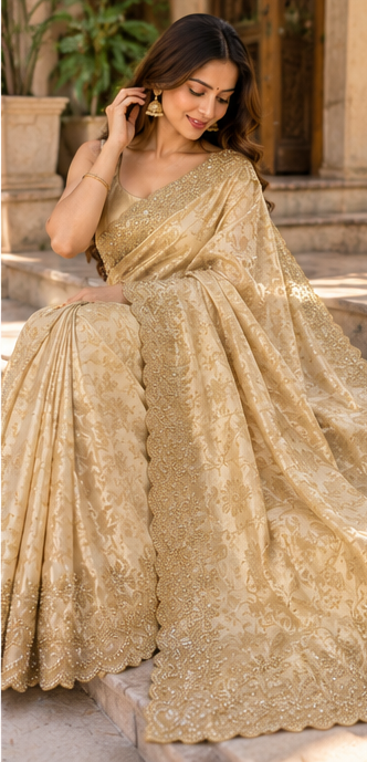 Champagne Gold Embroidered Saree